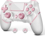 Manette Pour P-S4, Contrôleur Sans Fil Pour Ps4, Double Vibration/Pavé Tactile/Gyroscope À 6 Axes Contrôleur Gamepad Mannette De Jeu Compatible Avec Console Ps-4/Pro/Slim/Pc (Rose Blanc)