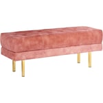 Banc en Velours Banquette de Lit Rembourré Glam Pouf Pieds en Métal Doré Rose Roseville