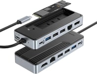 Hub USB C M2 SSD NVMe/SATA Boîtier,8 en 1 Station d'accueil USB 3.2 Gen2 10 Gbps 4K@60 Hz HDMI PD 100 W,Ethernet,Soutien 8To SSD pour Windows,Mac(Q1023)