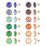 12 Pairs Multicolor Cats Eye Stone Stud Earrings, 18K Gold Plated Surgical Stainless Steel Colorful Gemstone Stud Earrings Set for Women (Gold 8mm)