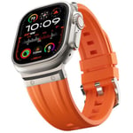 Tasikar Sport Bracelet Compatible avec Apple Watch Ultra 49mm 46mm 45mm 44mm 42mm Acier Inoxydable Silicone de Bracelet Compatible avec iWatch Ultra2 Ultra Series 10 9 8 7 6 5 4 3 2 1 SE, Orange