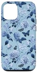 Coque pour iPhone 13 Fleurs bleu marine vintage sur bleu bleuet rétro