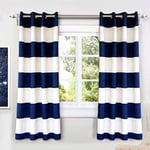 DriftAway Mia Stripe Room Darkening Grommet Unlined Window Curtains 2 Panels Each 52 Inches by 63 Inches Navy