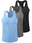 Vislivin Mens Workout Tank Top Y-Back Gym Vest Quick Dry Muscle Tank Bodybuilding Sleeveless T Shirt- 3 Pack Black/Gray/Light Blue-XXL