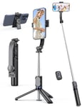 Selfie Stick Tripod with Detachable Phone Holder, 41.7" Extendable Phone Tripod with Remote, 360° Rotatable Tripod Stand For iPhone, Samsung, and Android Smartphones (Black)