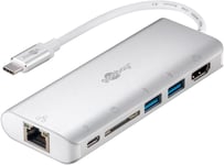 Goobay USB-C Hub til HDMI 4K@30 Hz, 2x USB-A, RJ45, USB-C PD, kortleser - Sølv