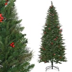 HOMCOM Sapin de Noël Artificiel 210 cm 746 Branches avec Houx + Support Pied Pliable Vert