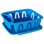 Blue Plastic Dish Drainer Rack Cutlery Plates Bowl Drip Tray Holder Kitchen Sink