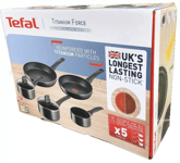 Tefal Titanium Force 5 Piece Non-Stick Frying Pans & Saucepan Set New