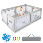 Baby Playpen Toddler Play Pen Fence Large Play Yard w/50 Ocean Balls Grey