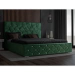 Lit design 180x200 Solar - Lit double sommier à lattes - cristaux, tissu velours, coffre de lit - Lit adulte - Vert (Magic Velvet 2225) - Vert