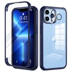 seacosmo Coque iPhone 13 Pro Max Antichoc Housse avec Verre Trempé Protection écran +[9H Dureté Caméra Arrière Protecteur] Full Body Protection Integrale Bumper Rubuste Etui - Bleu Clair