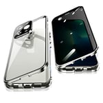 Jonwelsy Anti Peeping Coque pour iPhone 13 Pro Max, 360 Degrés Protection Housse, Privacy Verre trempé Anti Espion Case Cover, d'adsorption Magnétique Bumper Métal Frame Etui pour 13 Pro Max (Argent)