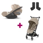 Cybex Pack Poussette Duo Libelle Almond Beige + adaptateurs Coque Auto Cloud T i-Size Tissu Plus Cozy