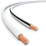 deleyCON 25m Cable pour Haut-Parleur 2x 2,5mm² CCA Aluminium Revêtu de Cuivre Brins 2x50x0,25mm Marque de Polarité - Blanc