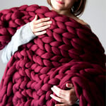 Blanket Embroider Throw Arm Knitting Roving Wool Bulky Yarn Home Bed Sofa Living Room Soft Knit Easily Thickness Chunky Handcrafted Cozy Blankets,Red Wine,1x1.5m