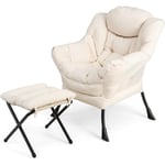 Fauteuil Salon avec Repose-Pieds Ottoman Pliant Charge 150KG+50KG-Pochette Latérale-Style Scandinave Beige - Goplus