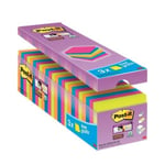 Post-It® Super Sticky Notes, Ass. Farver, 21+3 Gratis Blokke, 76 Mm X 76 Mm