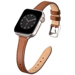 Leather Strap Compatible with Apple Watch Straps 42mm(Series 10) 41mm 40mm 38mm,Genuine Slim&Thin Leather Replacement Band for Apple Watch Series 10 9 8 7 6 5 4 3 2 1/SE(Brown&Starlight)