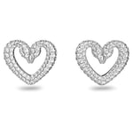 Swarovski Heart Stud Earrings, White Pavé Crystals, Rhodium Plated from the Una