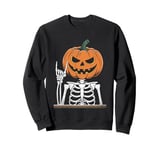 Skeleton Pumpkin Head Halloween Spooky Bones Jack O Lantern Sweatshirt