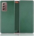 Compatible Avec Coque Samsung Galaxy Z Fold 2, Mince Flip Fibre De Carbone [Test De Chute] Antichoc Stand Fente Avec Carte, Protecteur D'écran En Verre Trempé*2-Vert