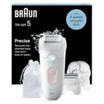 Braun Silk-épil 5 Epilator for Easy Hair Removal, Braun Epilator for Women, Wet & Dry, Lasting Smooth Skin, with Lady Shaver, Trimmer Comb & Exfoliation Brush Heads, 5-060, White/Flamingo