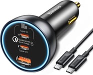 160w Usb C Chargeur De Voiture 3 Ports, Qc5,0 Pd3,0 Pps Allume Cigare Usb C Adaptateur De Chargeur Rapide Pour Voiture Pour Iphone 15 14 13 Pro Samsung S24 S23 Ultra Ipad Macbook Pro.[F1983]