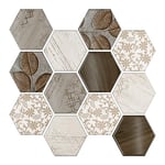 VEELIKE Carrelage Adhesif Mural Cuisine Bois Brun Hexagone Carreaux Adhesif Salle de Bain Crédence Adhésive Imperméable Stickers Carrelage Papier Peint 3d Adhesif Mural 30.5cm×30.5cm 24 Pièces