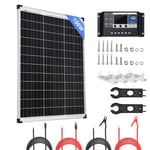 Kit Panneau Solaire 100W 12V Module PV Haute Efficacité avec Contrôleur de Charge, Câbles Solaires, Pinces Solaires et Supports pour Maison, Remise, Bateau, Caravane