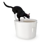 Iris Ohyama Cat Litter Box with Scoop, Up to 7kg, White, Top Entry, Cat Litter Tray, Enclosed, For Kitten, High Sided, Hooded, Large, Jumbo, BPA Free, Deep, Easy to Clean, PUNT-530