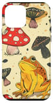 Coque pour iPhone 12 mini Jaune Paisley Cottagecore Grenouille et champignon Art vintage