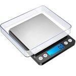 Digital kitchen Scales 3000g / 0.1g High-precision Mini Food Scales with Backlit LCD Display Stainless Steel Multifunctional Scale With 2 Weighing Pans Batteries Included(Pocket Scale 3kg)