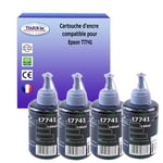 4 Bouteilles encres compatibles avec Epson ET-L1455, ET-L605, ET-L606 remplace Epson T7741 (C13T774140) - Noire 140ml T3AZUR