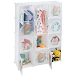 Armoire chambre d'enfant, modulable, 2 tringle à vêtements, diy, étagère animaux, hlp 145x110x37 cm, blanc - Relaxdays