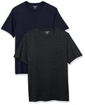 Amazon Essentials T-Shirt coupe régulière à manches courtes et col ras du cou Homme, Lot de 2, Bleu Marine/Charbon Chiné, XS