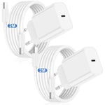 2Pack iPhone 16 15 Rapide Chargeur avec 2M USB C Câble, 20W USB C Chargeur Rapide 2M Câble C to C pour iPhone 16 Pro 16 15 Plus 15 Pro Max iPad Air MacBook Pro Samsung,USBC Prise Secteur Adaptateur