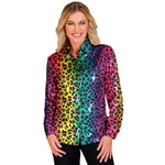 WIDMANN MILANO PARTY FASHION - Party Fashion Blouse à paillettes pour femmes, imprimé léopard, arc-en-ciel, disco fever, Schlagermove, chemise femme, imprimé animal