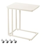 VASAGLE Table d’Appoint, Bout de Canapé, Table Mobile, avec Cadre en Acier et roulettes, Montage Facile, Style Moderne, pour Salon, Chambre, Balcon, Blanc Crème LNT050W77