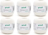 Gründl Laine Häkelgarn 100 (Fil à Crocheter en 100% Coton mercerisé, 100 g / 566 m, Taille d'aiguille : 1,5-2, 6 x 100 g), Crème