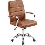 Yaheetech Fauteuil de Bureau Similicuir Chaise de Bureau Erconomique Hauteur Réglable Inclinable avec Dossier Rembourré Brun Rustique