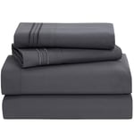 Clara Clark Bed Sheets, Premier 1800 Series 4 Piece Bed Sheet Set, Deep Pocket, Wrinkle, Fade, Stain Resistant, Luxury Soft Bedding Sheets & Pillowcases, Split King, Charcoal Gray