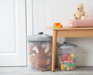 [Set of 3] 8L Fun Bin Clear Storage Solution Toy Bins Grey Twist Lock Lid Home