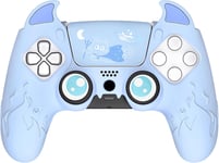 Protection Manette Pour Ps5 Avec Capuchon Joystick,Coque De Protection Compatible Avec Ps5 Station De Charge,Protège Manette Pour Ps5 Grip Avec Sticker Pavé Tactile-Bleu(Cute Demon)