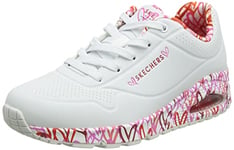 Skechers Women's Uno Loving Love Sneaker, White Durabuck Red Pink Mesh Trim, 8 UK