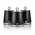 SWAN SWKA18536BLK Serenity Set of 3 Kitchen Storage Canisters for Tea, Coffee, and Sugar with Smooth Matt Finish and Stainless Steel Accents, 1.3L, Black