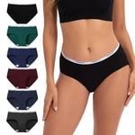 INNERSY Culotte Femme Coton Taille Basse sous-vêtements Doux Slip Midi Sport Confortable Lot de 6(L, Couleur Foncée)