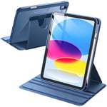 JETech Coque Rotative pour iPad 10 (10,9 Pouces, Modèle 2022, 10ᵉ Génération) avec Porte Pencil, Étui Housse de Protection Rotation à 360 Degrés Support, Dos Transparent (Marine)