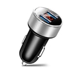 Car Charger, Portable Dual USB LED Digital Display Quick Charge 5V 3.1A Car Charger Adapter Silver 2.1A