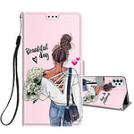 HopMore Coque pour Samsung Galaxy A23 5G / M23 5G Housse Cuir à Rabat Etui Folio Portefeuille Motif pour Filles Femme Garçons, Flip Case Cuir PU Étui Antichoc Cover pour Samsung A23 5G - Jolie Fille